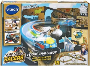VTech - Car-Board Racers, Circuit Cars Flight Challenge, Recycled Cardboard Race Tracks* Infinitely Expandable with Motorized Helicopter, Gift for Children from 5 Years
