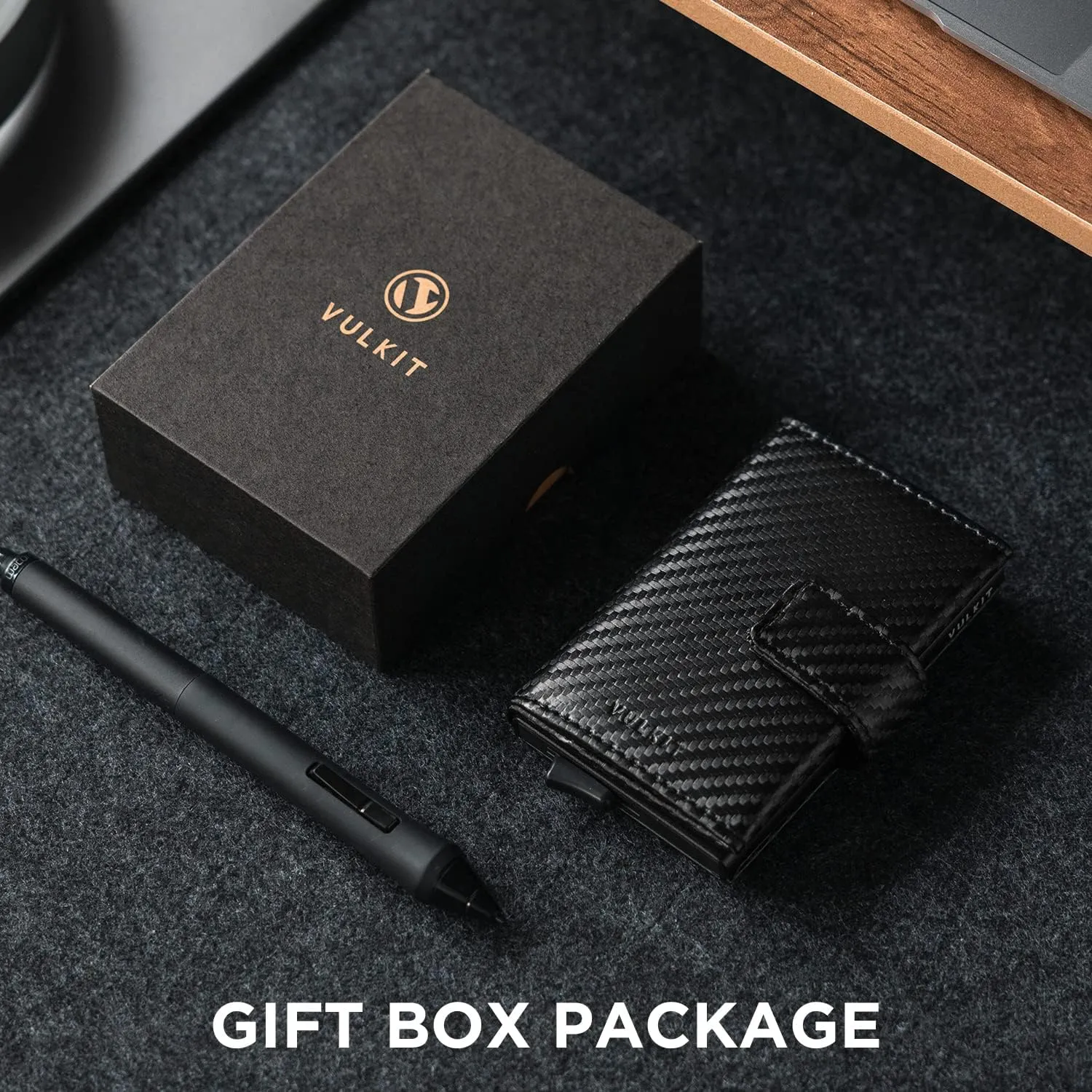 VULKIT RFID Card Wallet for Men, Slim Compact Men's Wallet, Leather RFID Blocking Credit Card Holder Wallet, Trifold Thin Metal Security Pop Up Wallet, Gift Box Packing