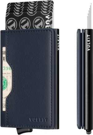VULKIT Slim Pop up Wallet for Women Minimalist Credit Card Holder with Leather Slots Men's Bifold RFID Blocking Metal Wallets