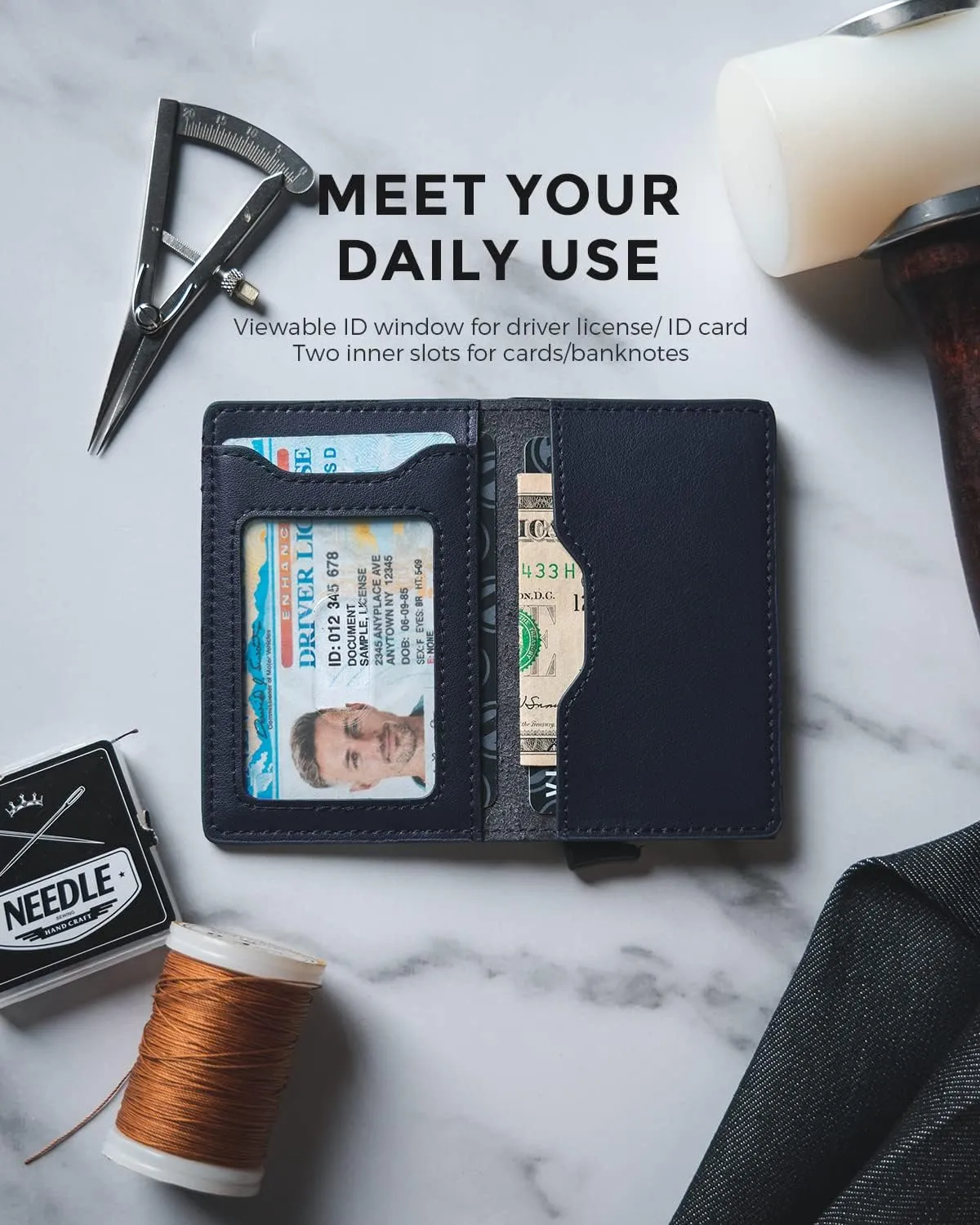 VULKIT Slim Pop up Wallet for Women Minimalist Credit Card Holder with Leather Slots Men's Bifold RFID Blocking Metal Wallets