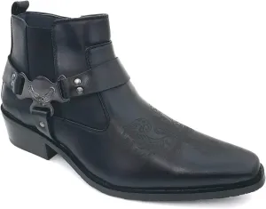 W1TCJ Men’s Cowboy Boots Western Ankle Harness Leather Lining Side Zipper Shoes