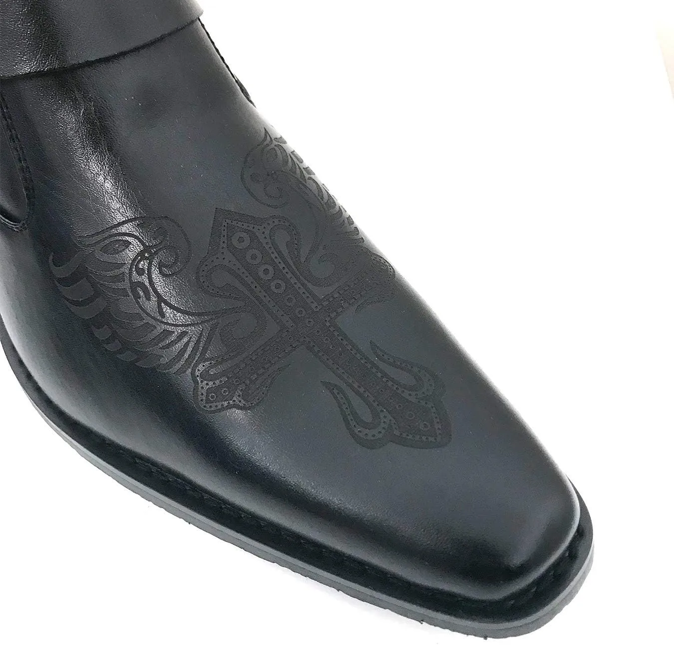 W1TCJ Men’s Cowboy Boots Western Ankle Harness Leather Lining Side Zipper Shoes
