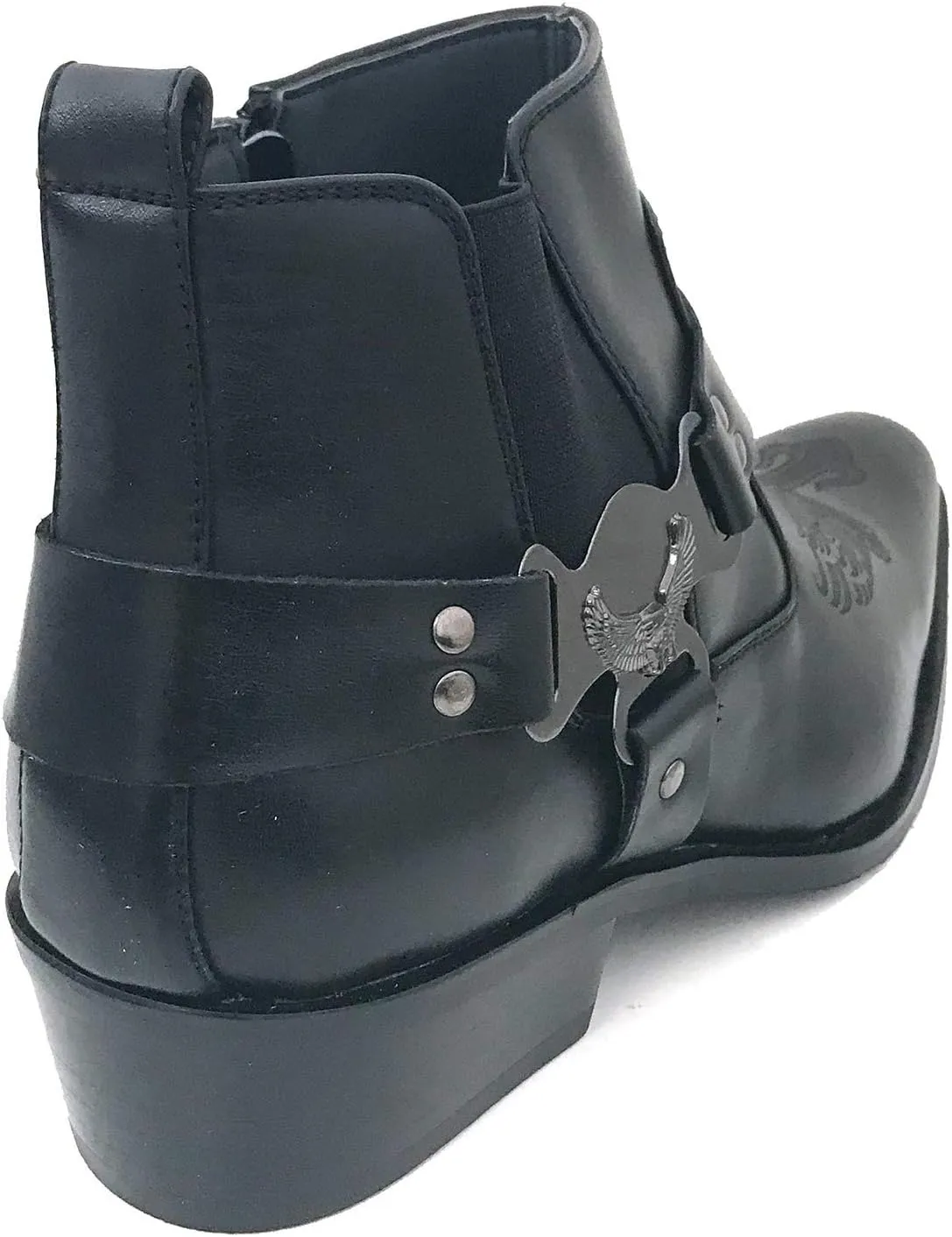 W1TCJ Men’s Cowboy Boots Western Ankle Harness Leather Lining Side Zipper Shoes