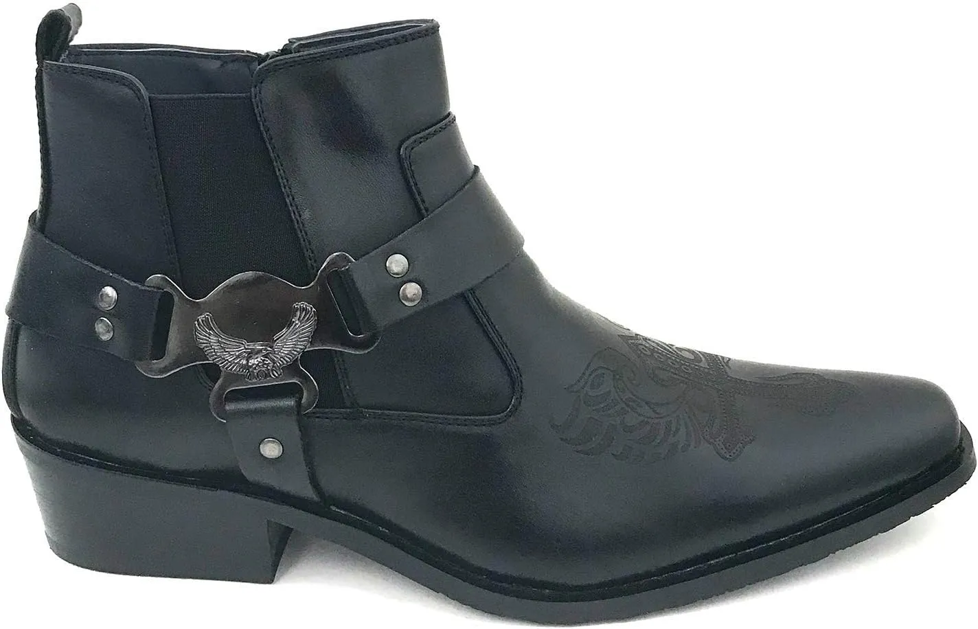 W1TCJ Men’s Cowboy Boots Western Ankle Harness Leather Lining Side Zipper Shoes