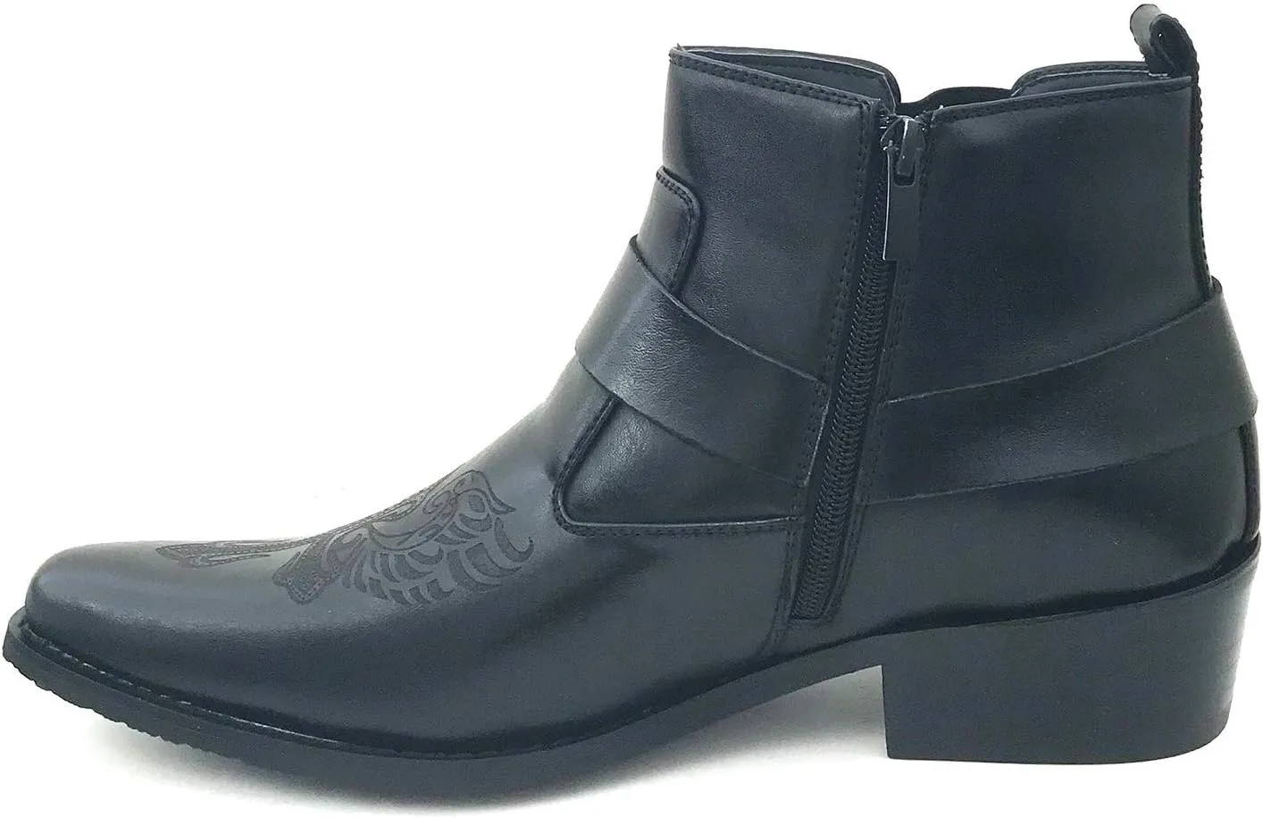 W1TCJ Men’s Cowboy Boots Western Ankle Harness Leather Lining Side Zipper Shoes