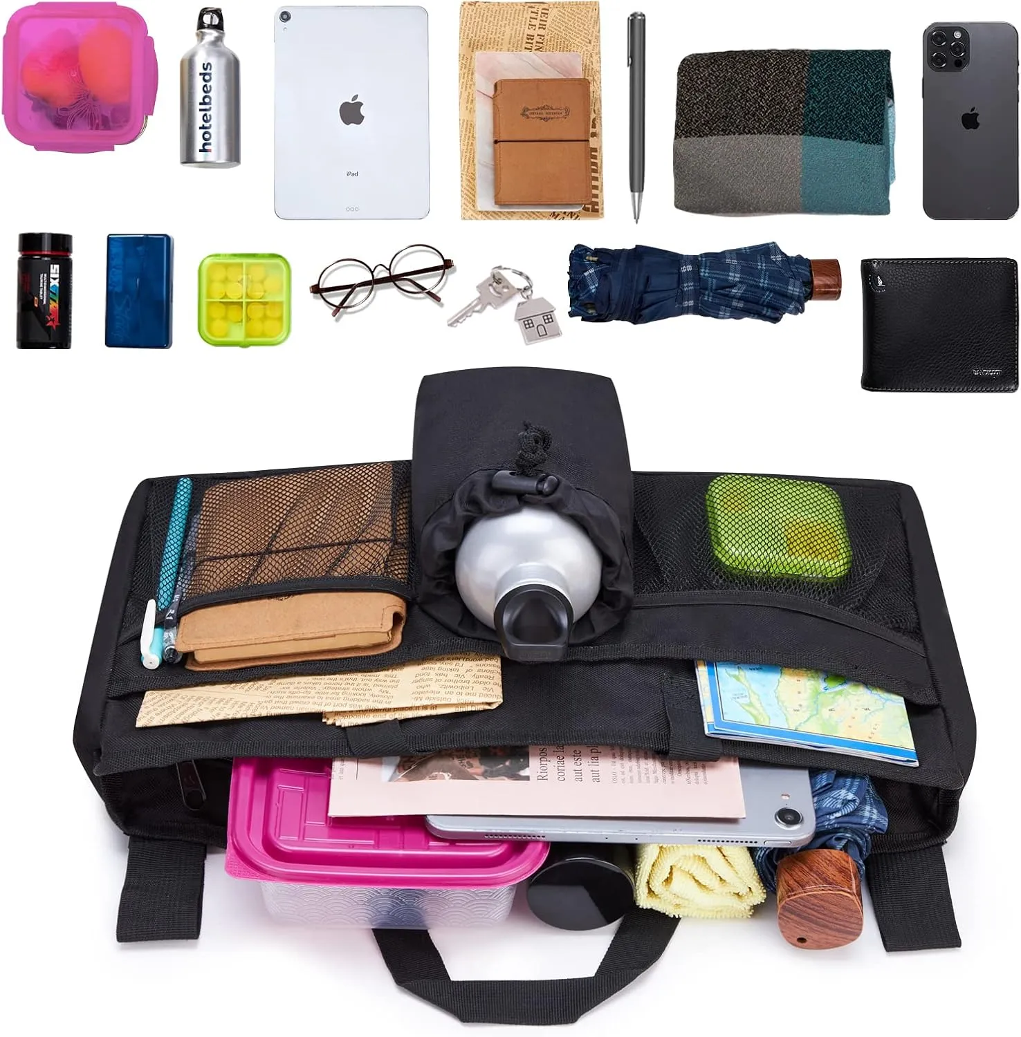 Walker Baskets with Cup Holder & Storage Bag - Hand Free Organizer for Rollator, Wheelchair & Folding Walkers (Black)