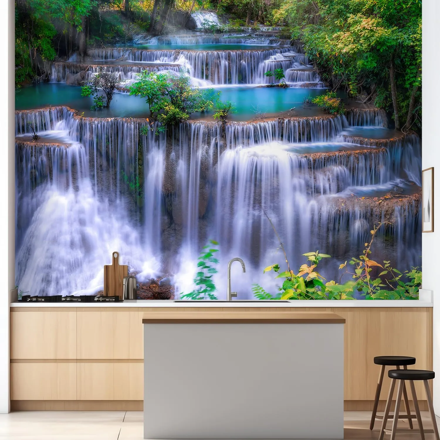 wall26 Wall Sticker/Wall Mural Scenic Waterfall Sunshine River Forest Nature Wilderness Photography, Not Peel and Stick, Non-Woven Wallpaper Decorative for Bedroom, Living Room, Office - 48x72 inches