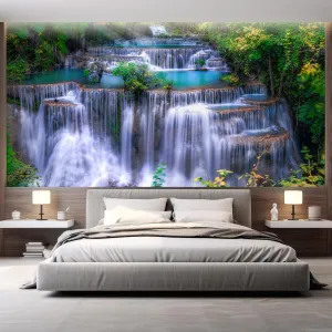 wall26 Wall Sticker/Wall Mural Scenic Waterfall Sunshine River Forest Nature Wilderness Photography, Not Peel and Stick, Non-Woven Wallpaper Decorative for Bedroom, Living Room, Office - 48x72 inches