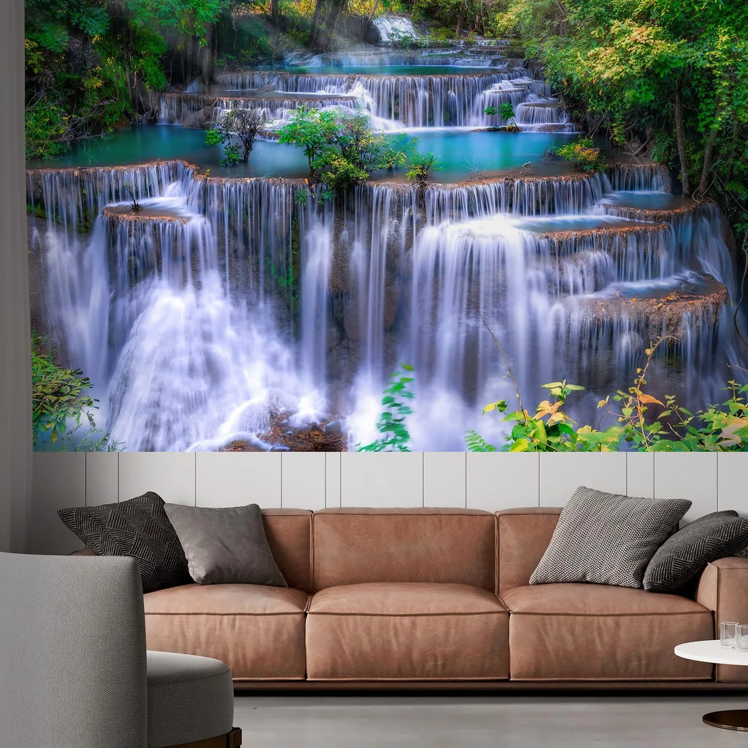 wall26 Wall Sticker/Wall Mural Scenic Waterfall Sunshine River Forest Nature Wilderness Photography, Not Peel and Stick, Non-Woven Wallpaper Decorative for Bedroom, Living Room, Office - 48x72 inches