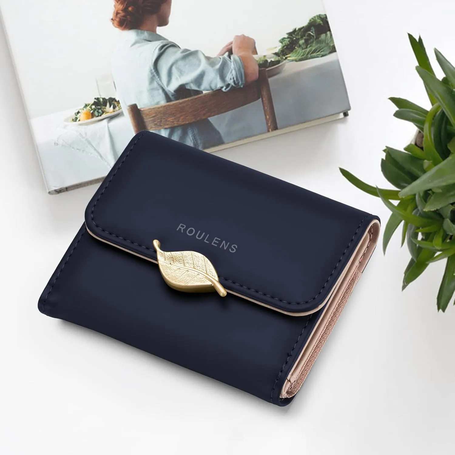 Wallet for Women RFID Blocking PU Leather Leaf Pendant Card Holder Phone Checkbook Organizer Zipper Coin Purse