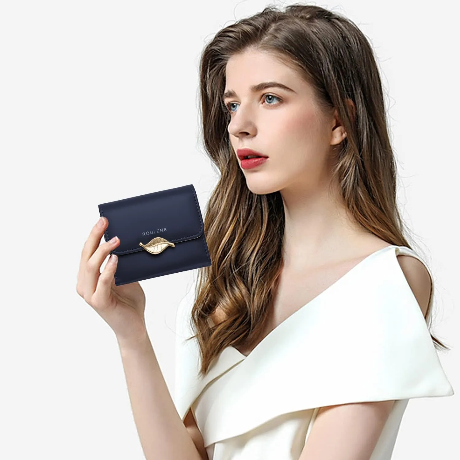 Wallet for Women RFID Blocking PU Leather Leaf Pendant Card Holder Phone Checkbook Organizer Zipper Coin Purse