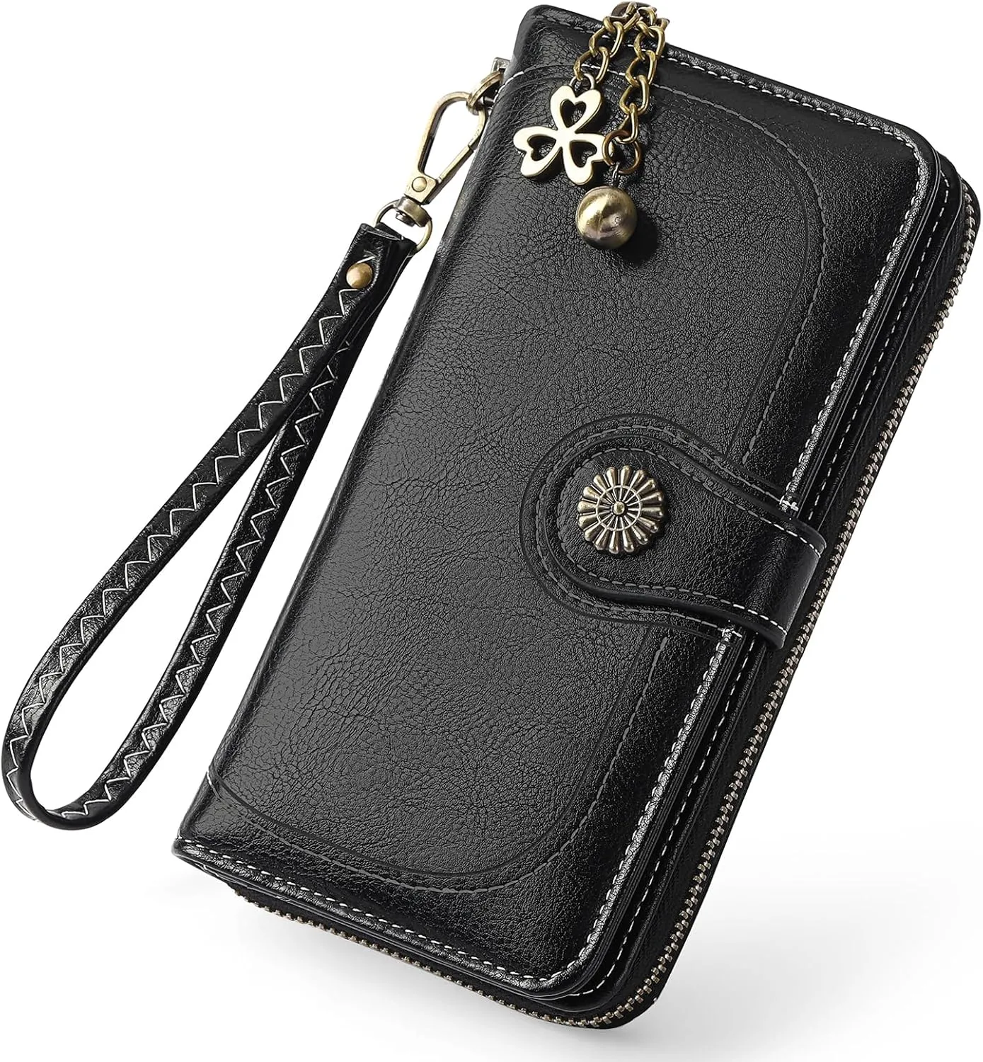 Wallet Women Large Leather RFID Blocking Bifold Multi Card Case with Zipper Pocke Phone Wristlet Purse