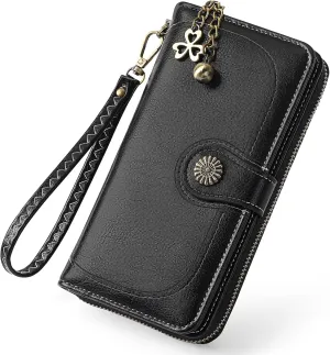 Wallet Women Large Leather RFID Blocking Bifold Multi Card Case with Zipper Pocke Phone Wristlet Purse