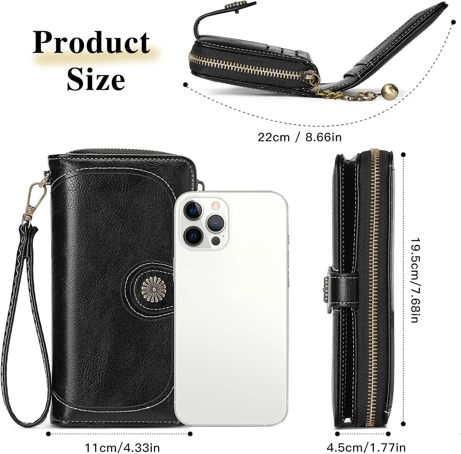 Wallet Women Large Leather RFID Blocking Bifold Multi Card Case with Zipper Pocke Phone Wristlet Purse
