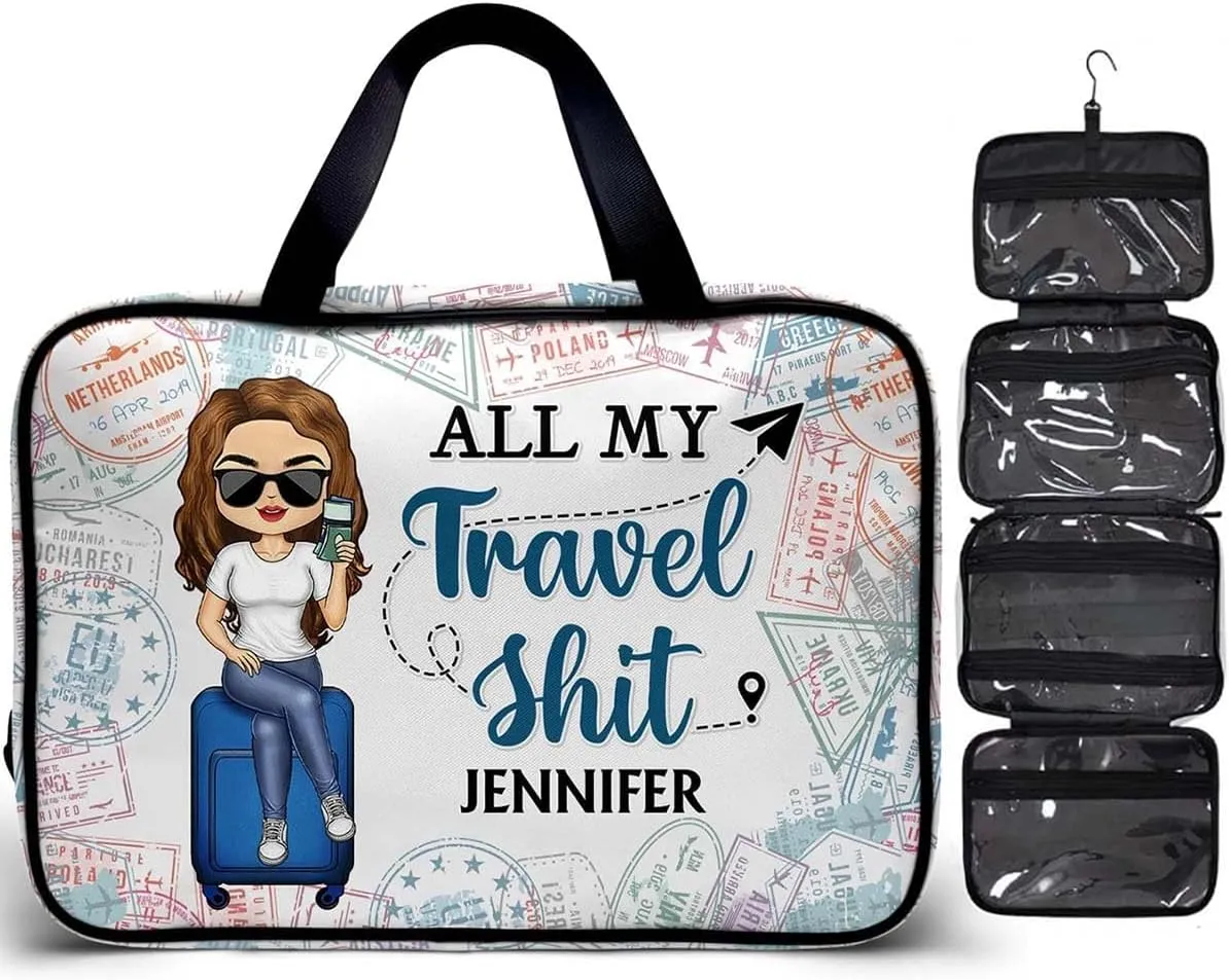 WANDER PRINTS Personalized Toiletry Bag - Gift For Traveling Lovers, Besties, Family - All My Travel Stuff