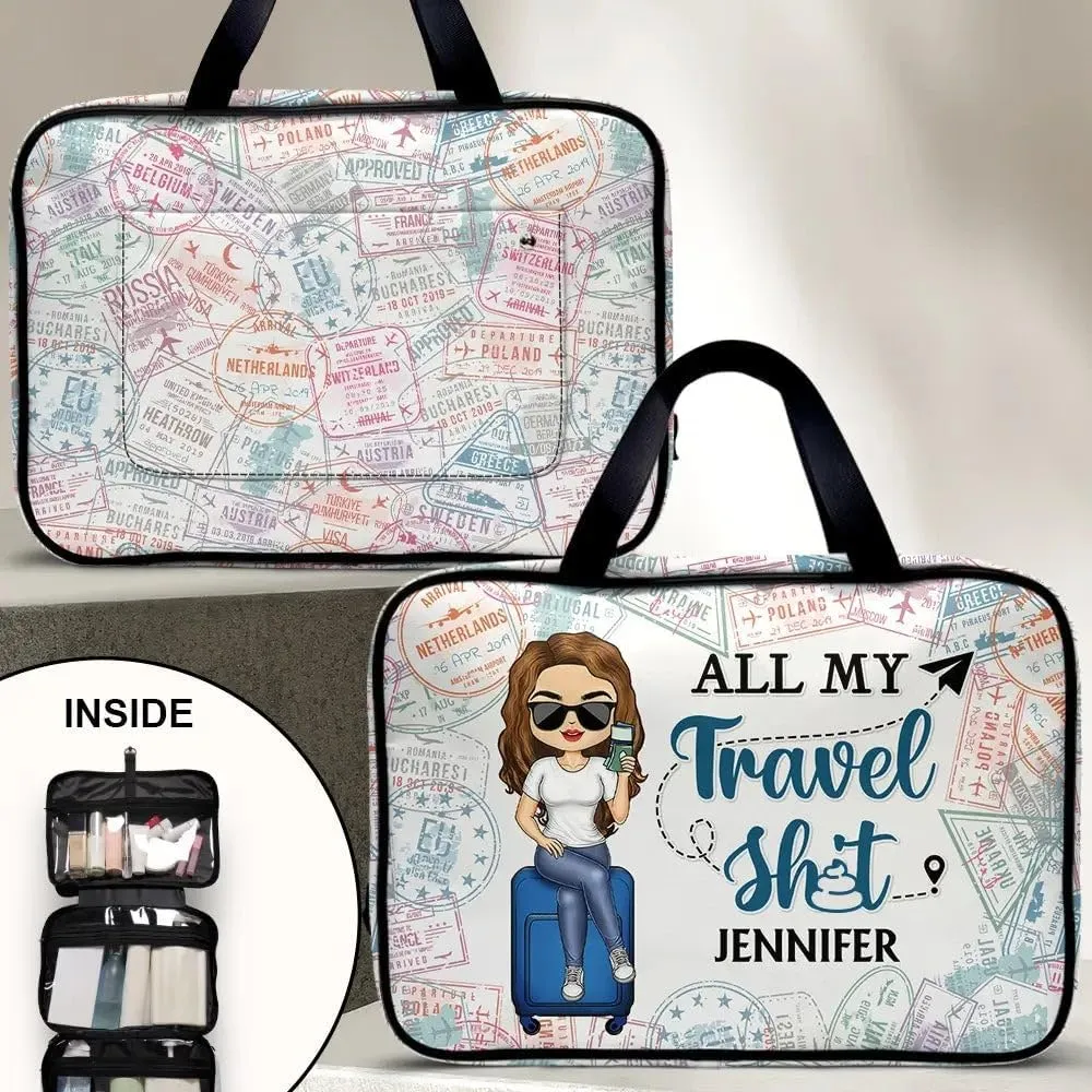 WANDER PRINTS Personalized Toiletry Bag - Gift For Traveling Lovers, Besties, Family - All My Travel Stuff