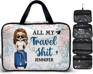 WANDER PRINTS Personalized Toiletry Bag - Gift For Traveling Lovers, Besties, Family - All My Travel Stuff
