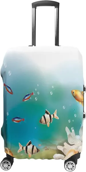 Washable Luggage Cover, Aquarium Travel Suitcase Cover, Hawaiian Pacific Fauna Different Fishes Oceanic, Fits 26-28 Inch Luggage, Washable Dustproof Anti-Scratch, White Teal Orange