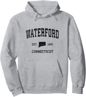 Waterford Connecticut CT Vintage Sports Design Black Print Pullover Hoodie