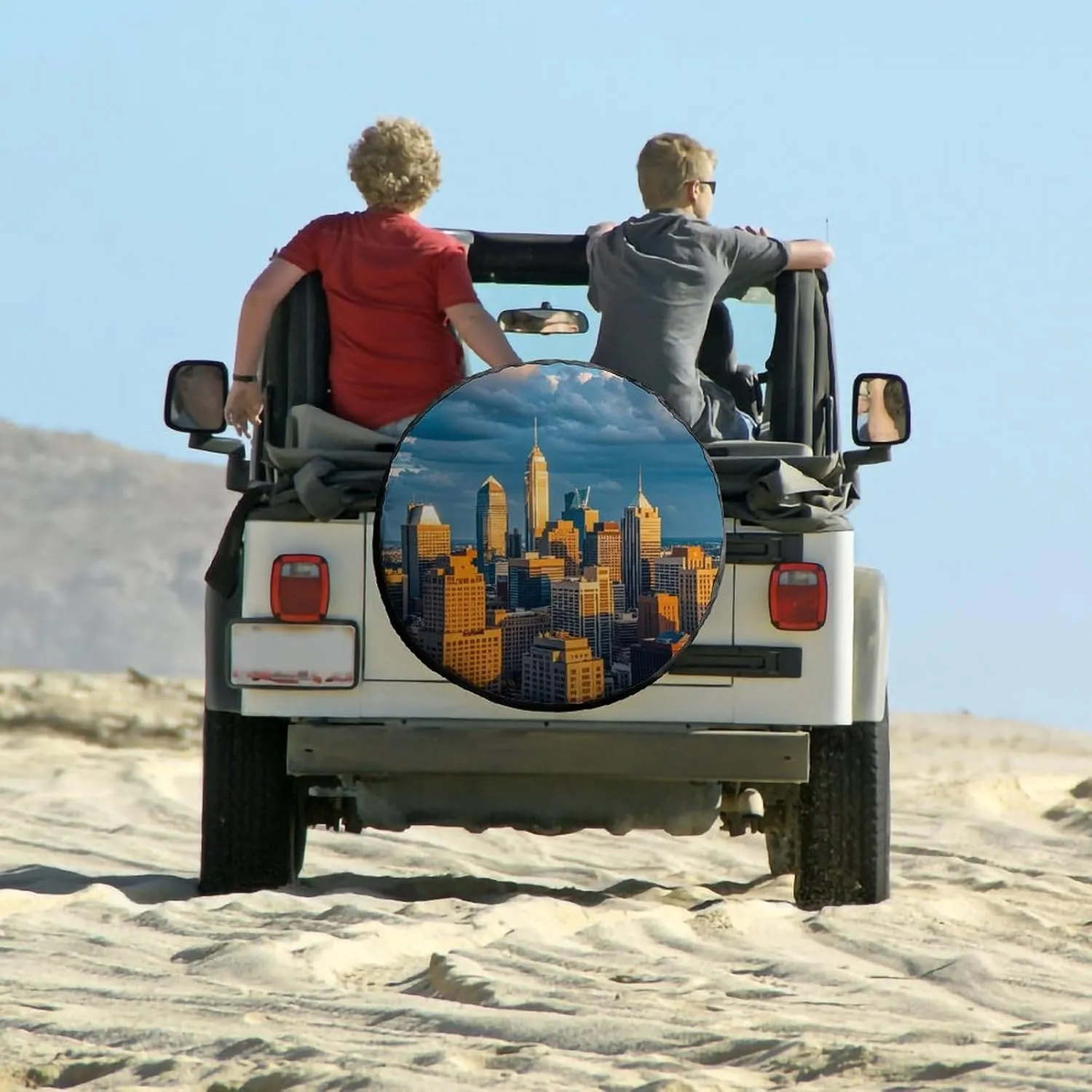Waterproof Tires Covers Universal Spare Tire Cover A Busy Town in The City Oxford Cloth Wheel Cover Tire Protector for Car RV Trailer Camper Truck SUV Tire Accessories 32inch