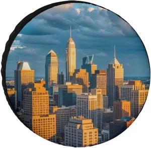 Waterproof Tires Covers Universal Spare Tire Cover A Busy Town in The City Oxford Cloth Wheel Cover Tire Protector for Car RV Trailer Camper Truck SUV Tire Accessories 32inch