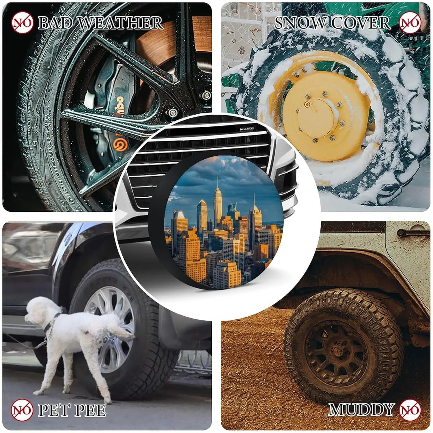 Waterproof Tires Covers Universal Spare Tire Cover A Busy Town in The City Oxford Cloth Wheel Cover Tire Protector for Car RV Trailer Camper Truck SUV Tire Accessories 32inch