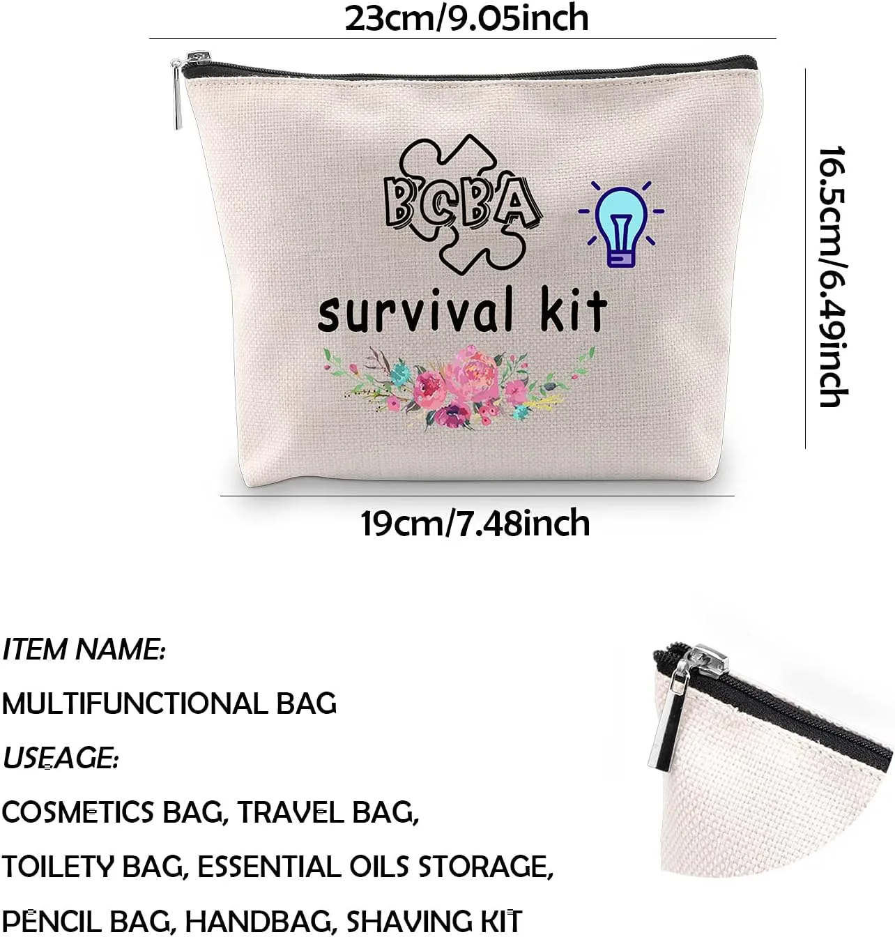 WCGXKO BCBA Survival Kit Zipper Pouch Makeup Bag Gift for BCBA Therapist Behavior Therapist (BCBA Survival)