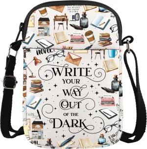 WCGXKO Creative Writer Gift Write Your Way Out Of The Dark Crossbody Bag Novelist Gift Writer Appreciation Gift