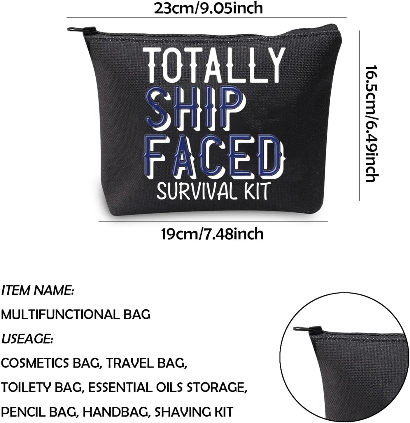 WCGXKO Cruise Trip Gift Cruise Bachelorette Party Favor Totally Ship Faced Zipper Makeup Bags Travel Toiletry Bag Accessories (Totally Ship Faced black)