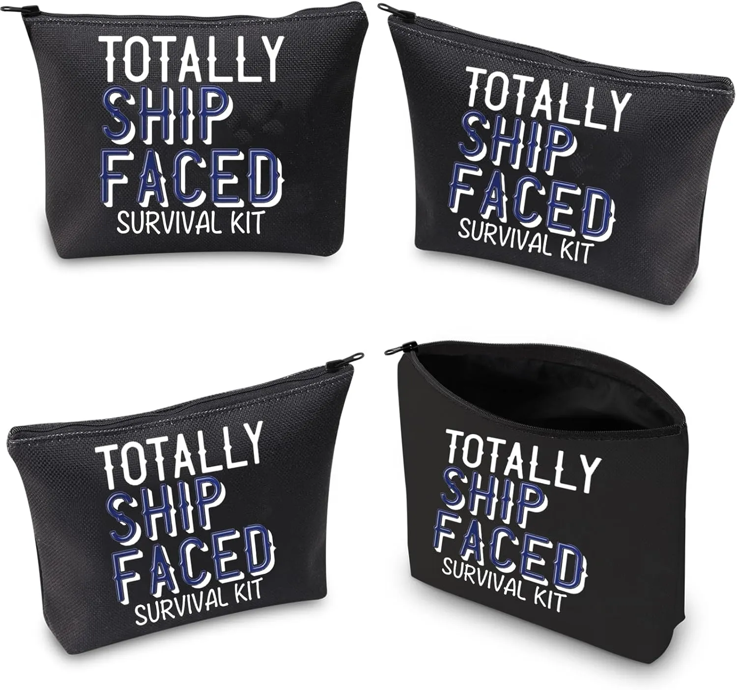 WCGXKO Cruise Trip Gift Cruise Bachelorette Party Favor Totally Ship Faced Zipper Makeup Bags Travel Toiletry Bag Accessories (Totally Ship Faced black)
