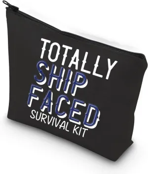 WCGXKO Cruise Trip Gift Cruise Bachelorette Party Favor Totally Ship Faced Zipper Makeup Bags Travel Toiletry Bag Accessories (Totally Ship Faced black)