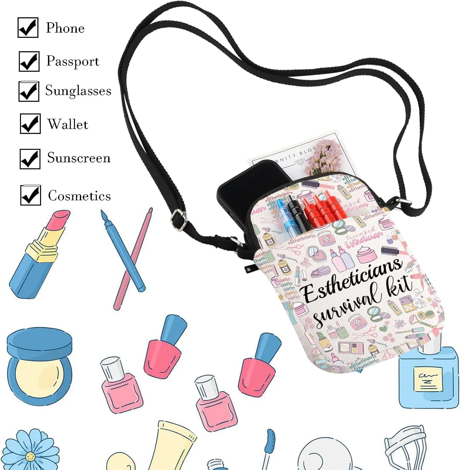 WCGXKO Estheticians Survival Kit Crossbody Purses Bag Messenger Bag Gift for Beautician Beauty Artist (Esthetician se CR)