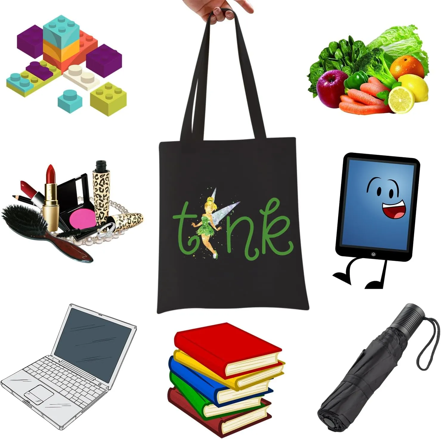 WCGXKO Family Vacation Gift Tink Zipper Pouch Makeup Bag (T black tote)