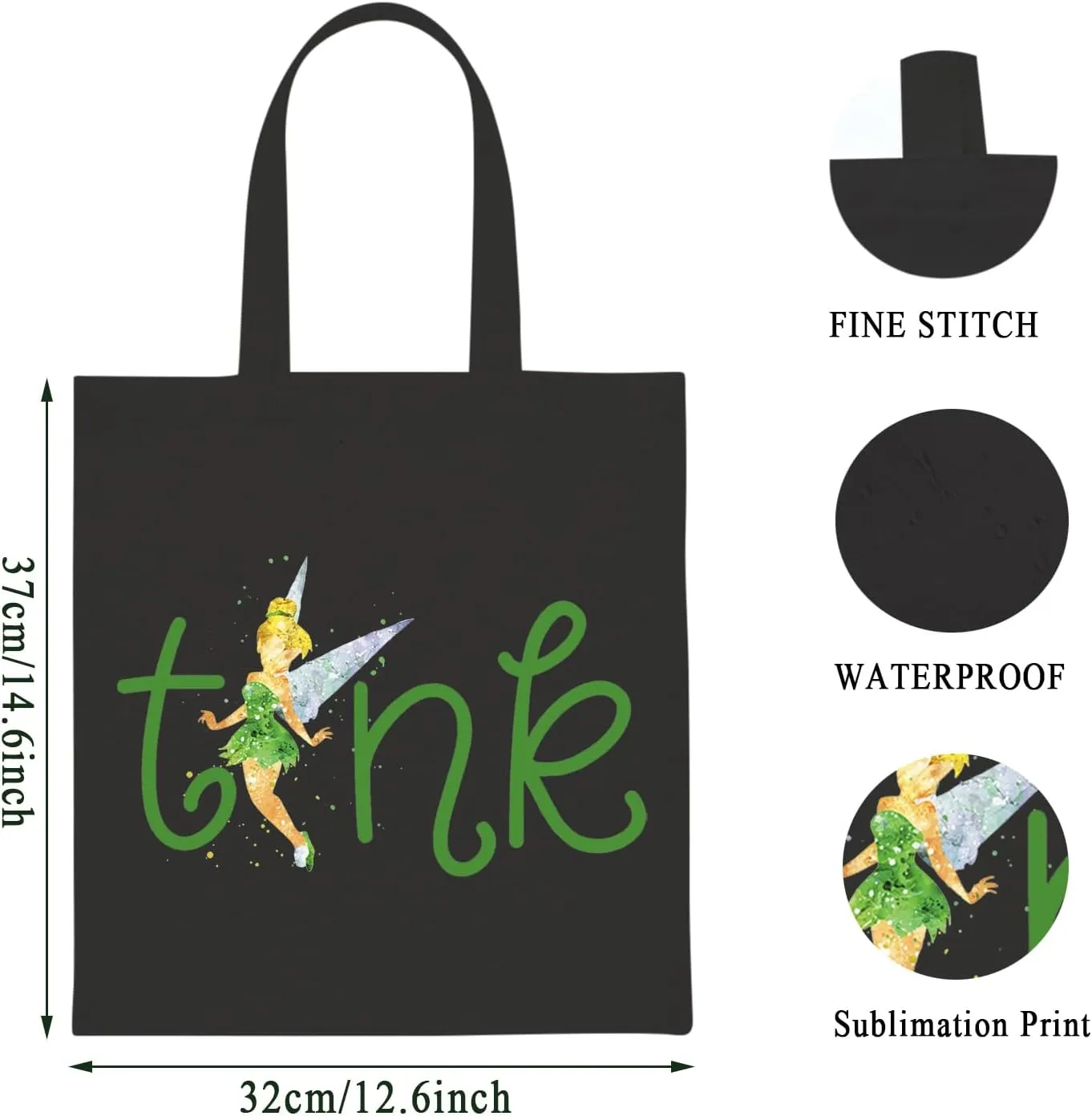 WCGXKO Family Vacation Gift Tink Zipper Pouch Makeup Bag (T black tote)