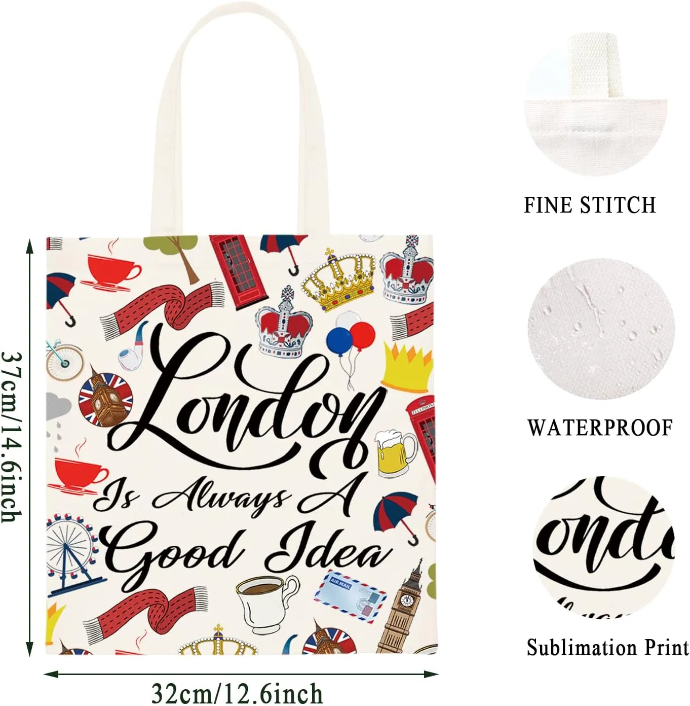 WCGXKO London Travel Gift London City Skyline London Is Always A Good Idea Zipper Pouch Makeup Bag (London Is Tote)