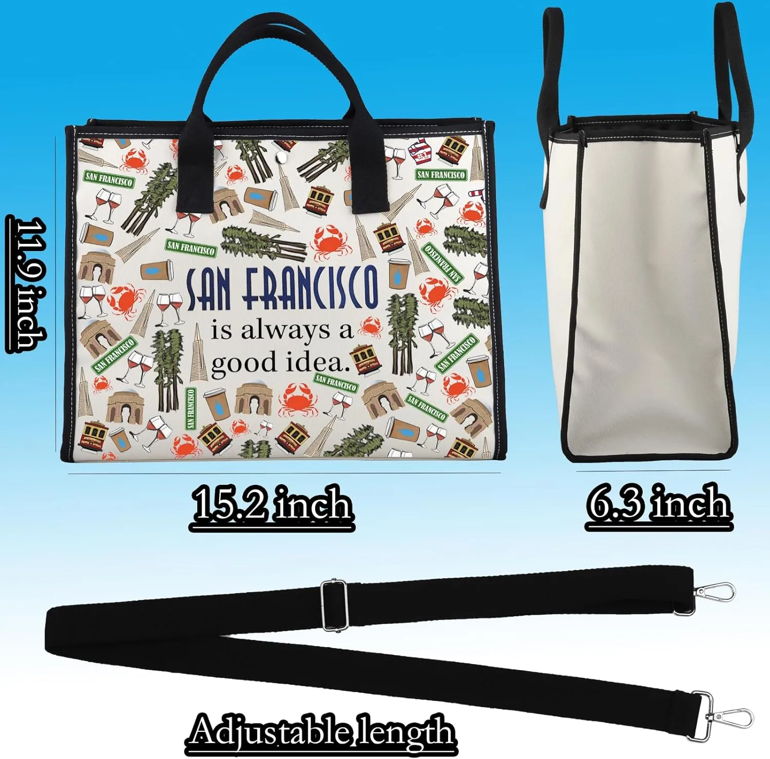 WCGXKO San Francisco Skyline Gift Zipper Pouch Makeup Bag