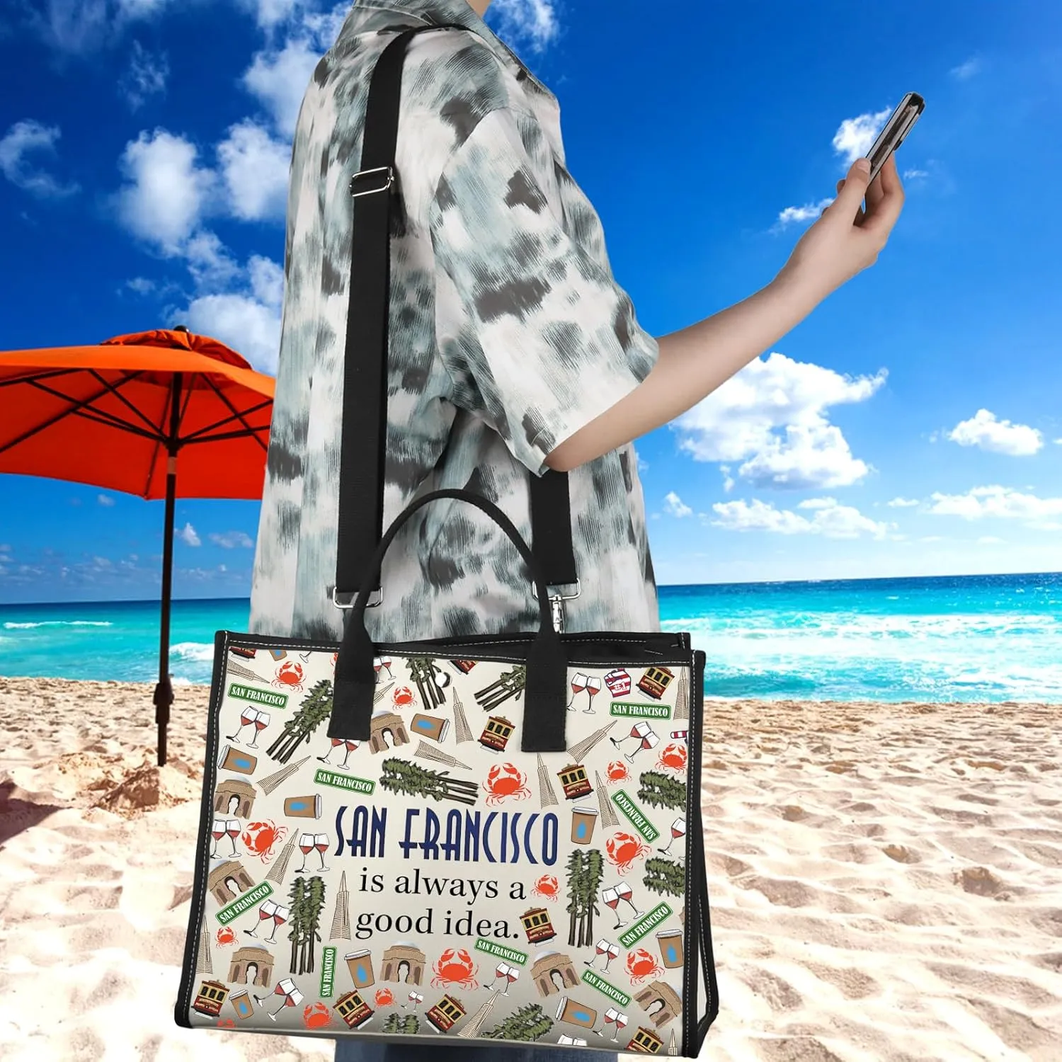 WCGXKO San Francisco Skyline Gift Zipper Pouch Makeup Bag
