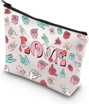 WCGXKO Sign Language Heart Makeup Bag Asl Gift Asl Interpreter Deaf Gift Gift for Asl Teacher Asl Zipper Pouch (LOVE HAND)