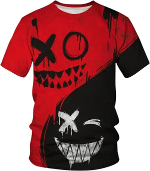 WDIRARA Men's Two Tone Cartoon Graphic Print Short Sleeve T Shirt Round Neck Tee