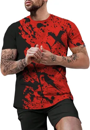 WDIRARA Men's Two Tone Cartoon Graphic Print Short Sleeve T Shirt Round Neck Tee