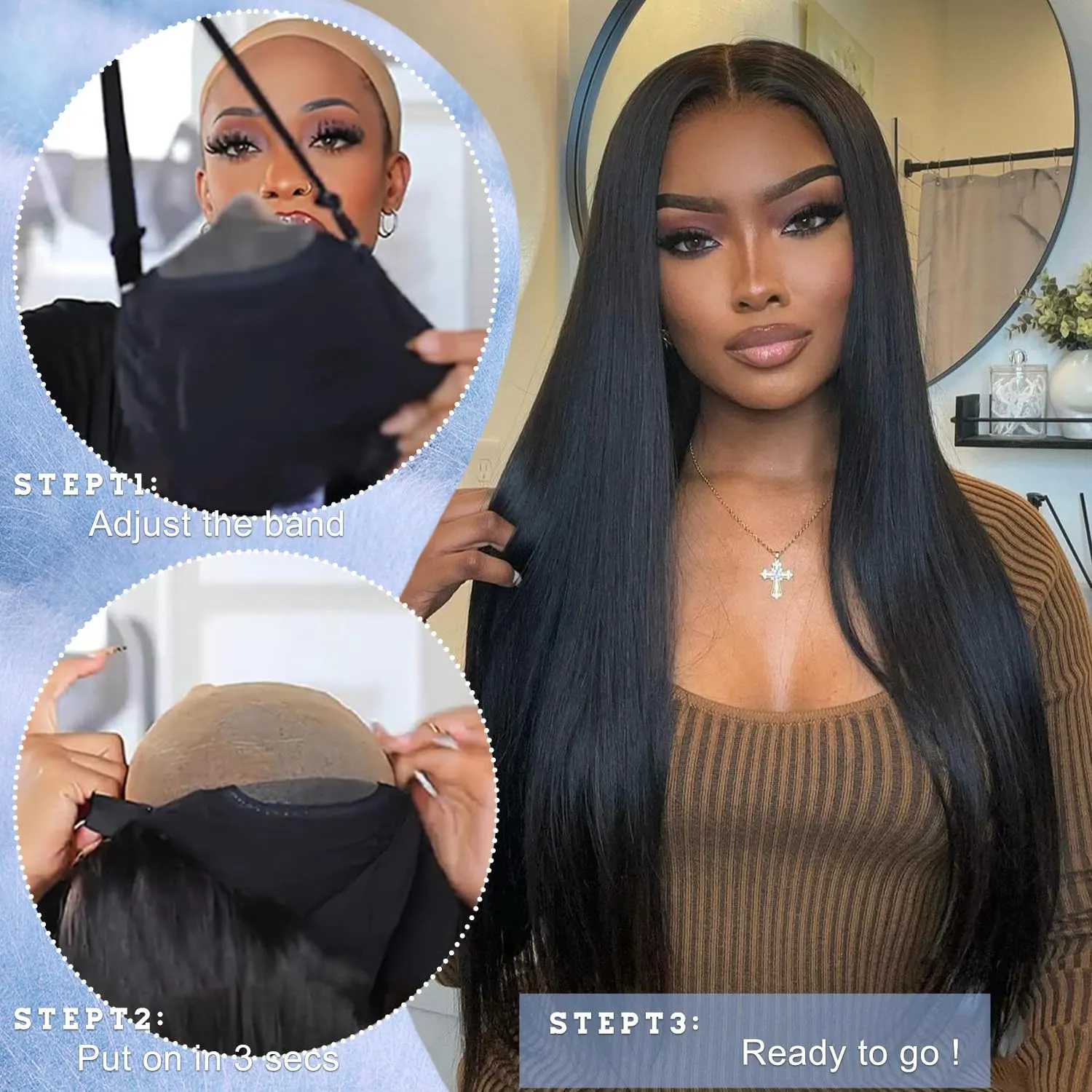 Wear and Go Glueless Wigs Pre Cut 220 Density Straight Wigs Human Hair 7x5 Lace Closure Wig Natural Bye Bye Knots Black Wig Human Hair Pre Plucked With Baby Hair Glueless Wig for Black Women 30 Inch