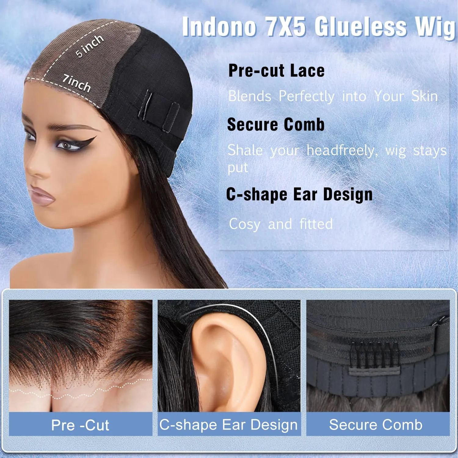 Wear and Go Glueless Wigs Pre Cut 220 Density Straight Wigs Human Hair 7x5 Lace Closure Wig Natural Bye Bye Knots Black Wig Human Hair Pre Plucked With Baby Hair Glueless Wig for Black Women 30 Inch