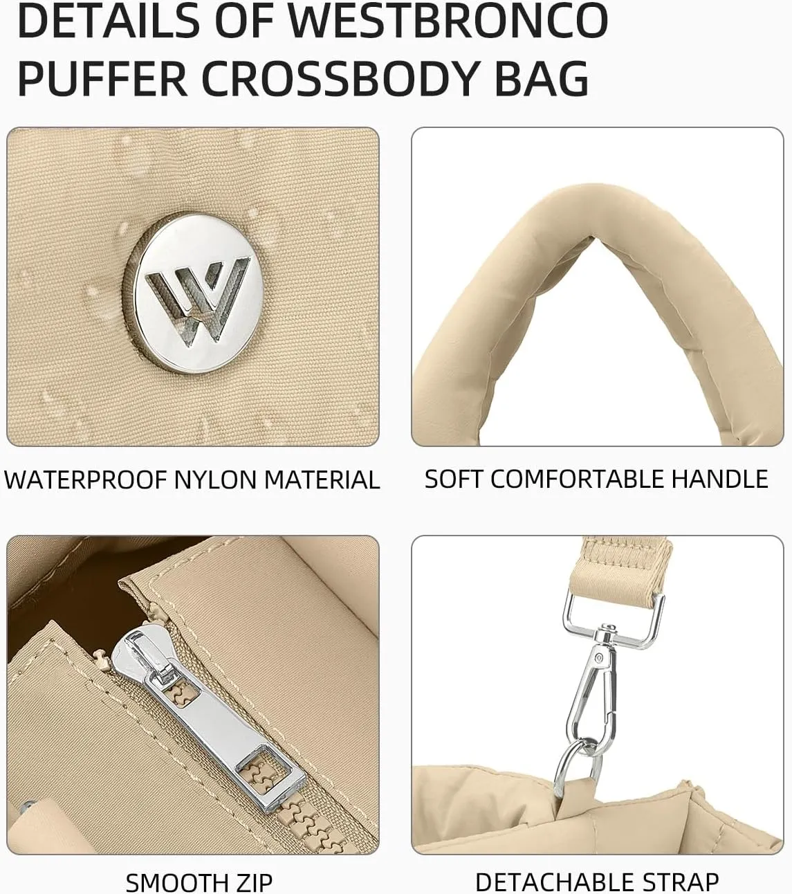 WESTBRONCO Puffer Crossbody Bags for Women Quilted Tote Bag Puffy Weekender Overnight Bag Nylon Shoulder Handbag