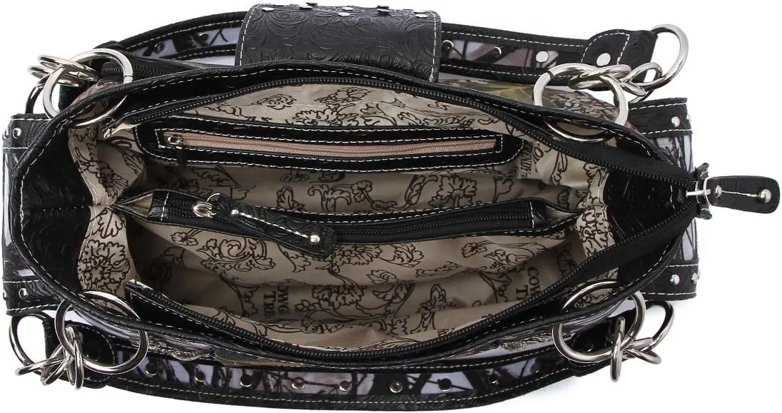 Western Style Camouflage Purse Concho Buckle Tooled Floral Country Studs Crossbody Women Handbag Shoulder Bag Wallet Set