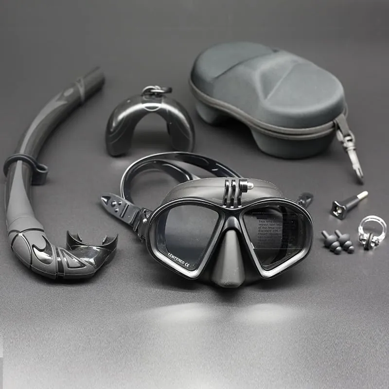 Wet Low Volume Freediving Mask Anti-Leak Tempered Glass Free Dive Mask J-Type Diving Mask Set with Camera Mount