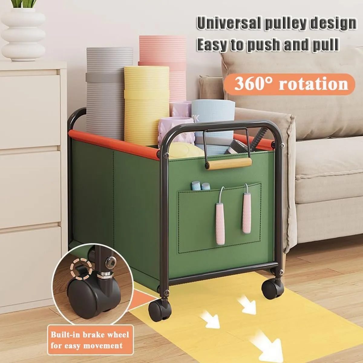 Wheeled Laundry Basket with Oxford Fabric Bag, Rolling Laundry Basket,Clothes Storage Basket, Partition Design Rolling Laundry Basket Storage Cart for Bathrooms, Bedrooms, Dormitories(Green,63.5x37x48