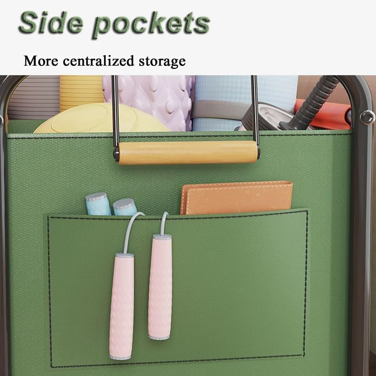 Wheeled Laundry Basket with Oxford Fabric Bag, Rolling Laundry Basket,Clothes Storage Basket, Partition Design Rolling Laundry Basket Storage Cart for Bathrooms, Bedrooms, Dormitories(Green,63.5x37x48