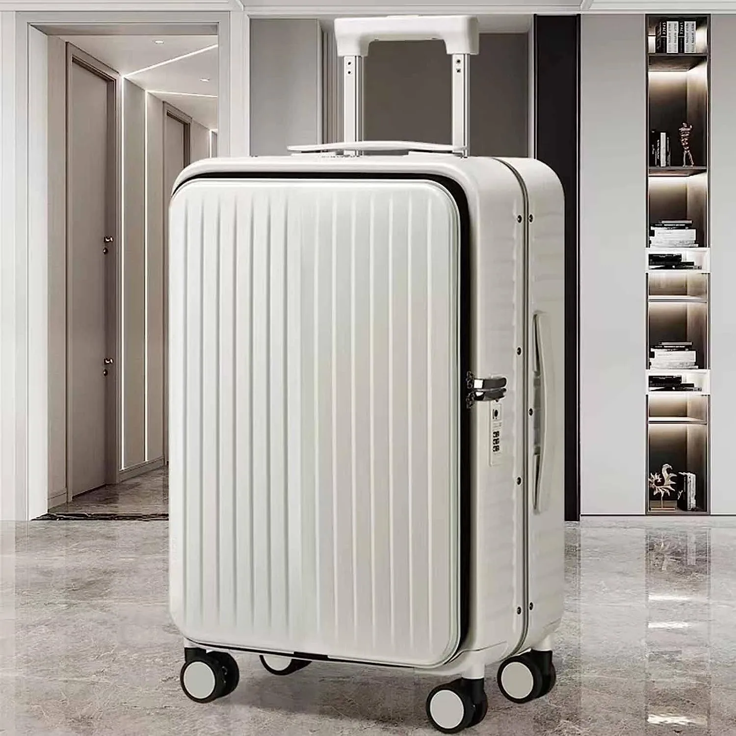 Wheeled Suitcase, Large Capacity Carry-on Luggage, Detachable Side Bag Design Suitcase, Code Lock,Silver-24 inches (Silver 24 inches)