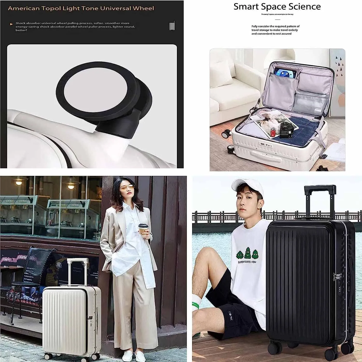 Wheeled Suitcase, Large Capacity Carry-on Luggage, Detachable Side Bag Design Suitcase, Code Lock,Silver-24 inches (Silver 24 inches)