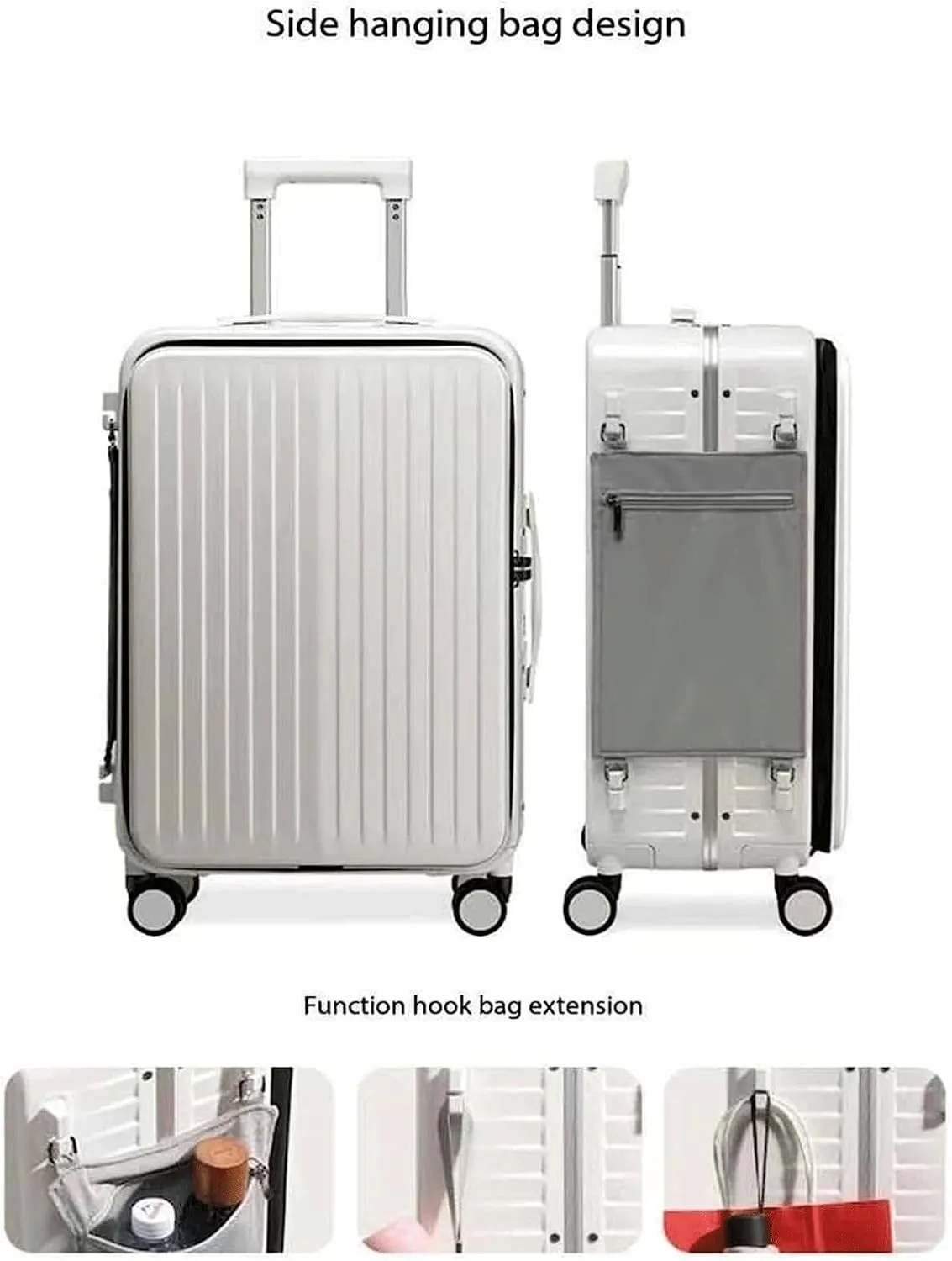 Wheeled Suitcase, Large Capacity Carry-on Luggage, Detachable Side Bag Design Suitcase, Code Lock,Silver-24 inches (Silver 24 inches)